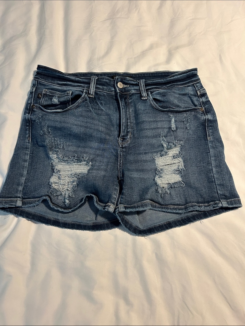 Judy Blue Distressed Denim Shorts in Dark Blue